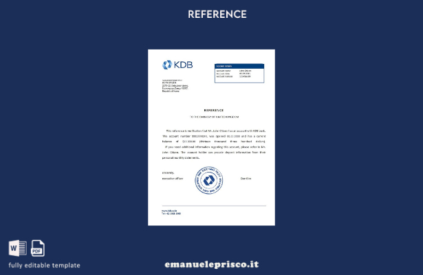 modello di riferimento bancario KDB coreano in stile verificato